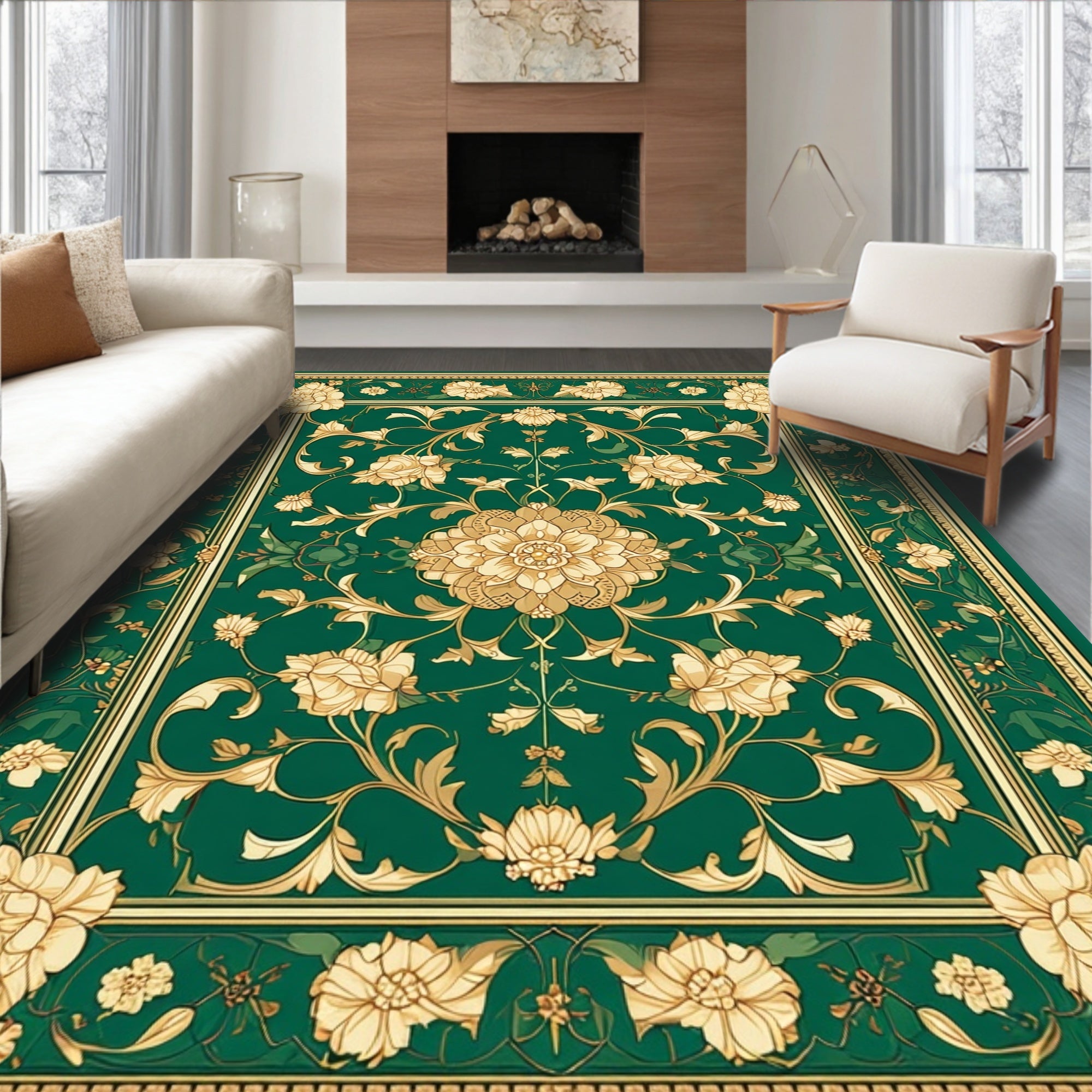 Emerald Gold Floral Medallion Rug