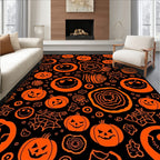 Orange Pumpkin Spider Web Halloween Pattern Rug