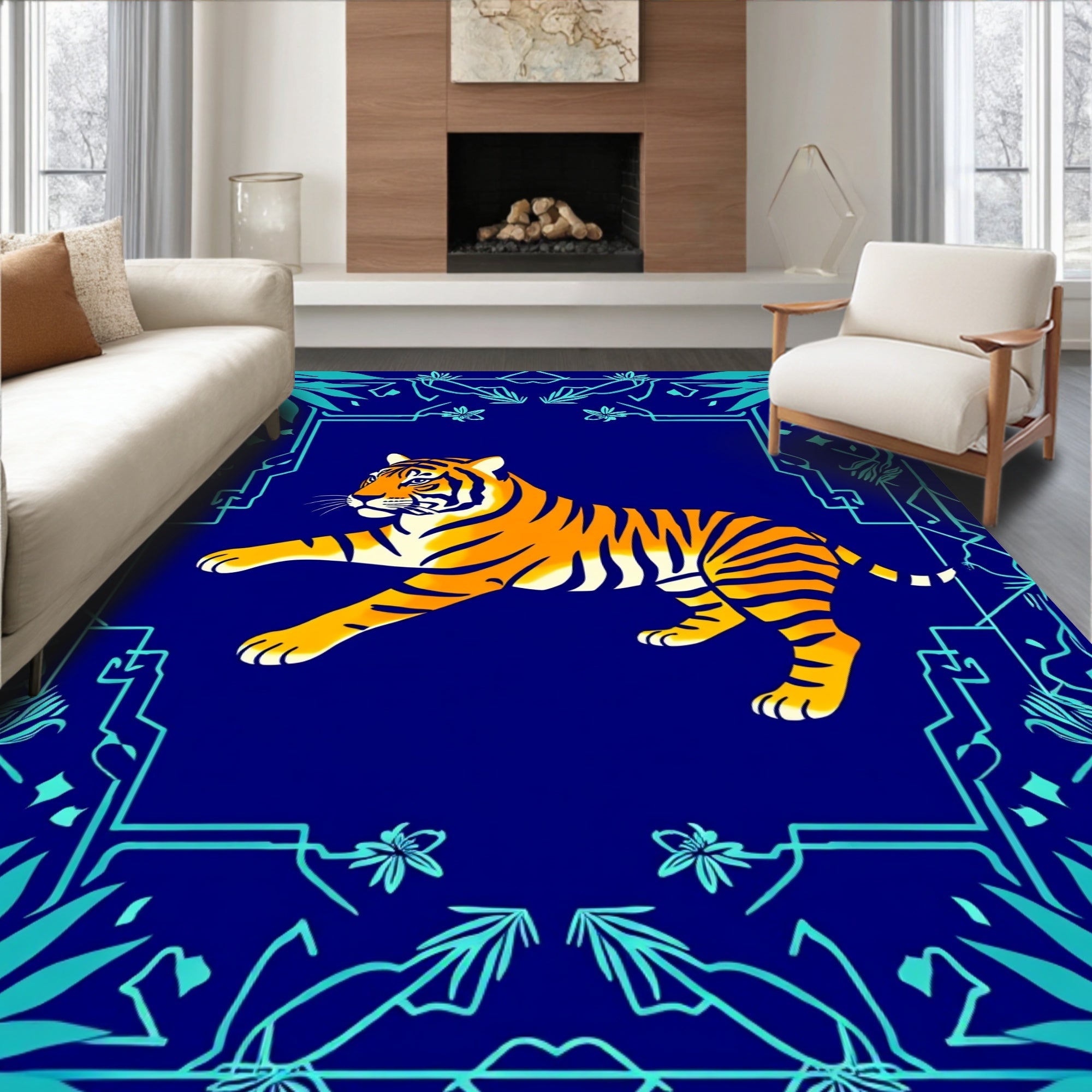 Bold Tiger Jungle Frame Design Rug