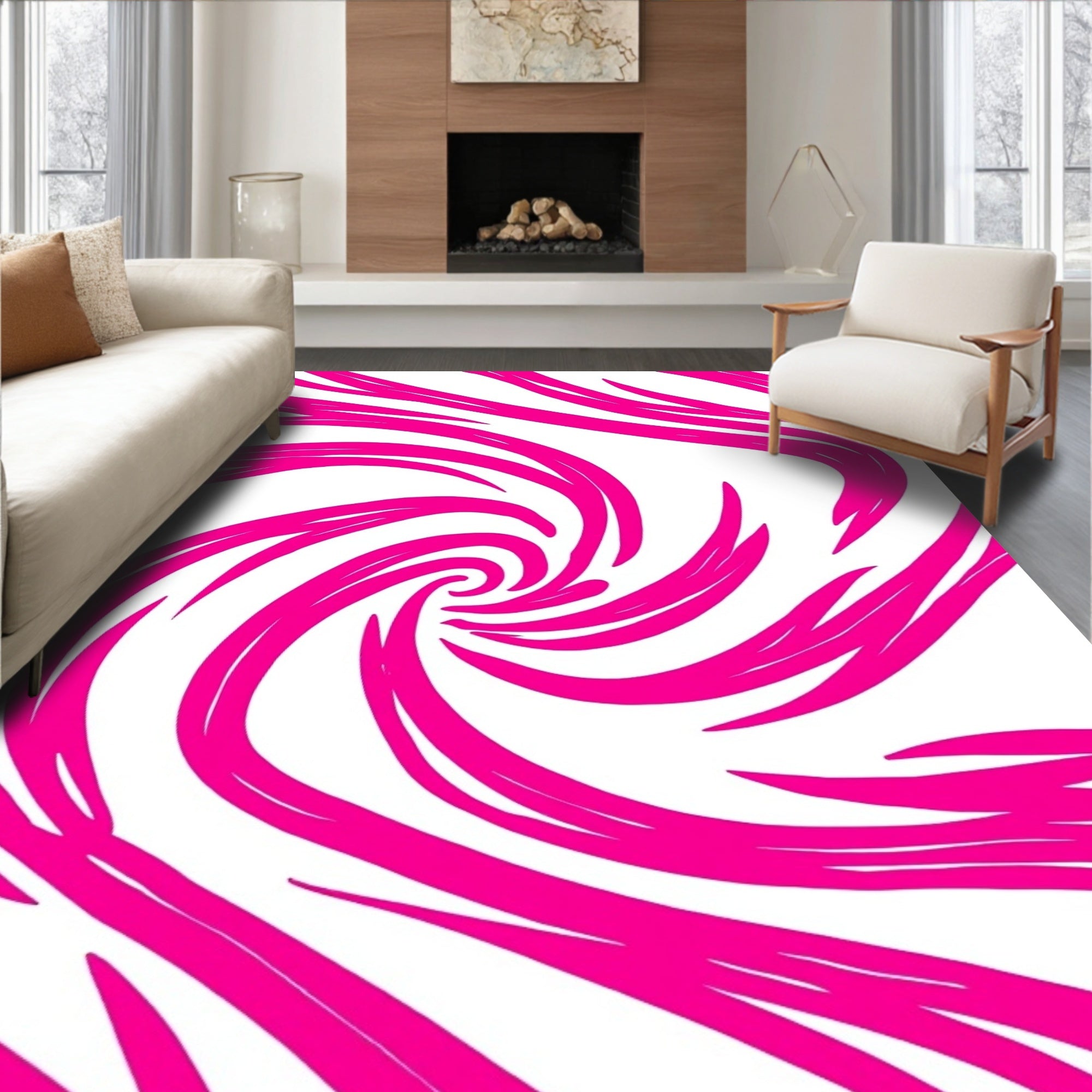 Pink Swirl Abstract Vibrant Pattern Rug