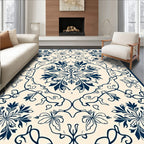 Dark Blue Floral Scroll Pattern Rug