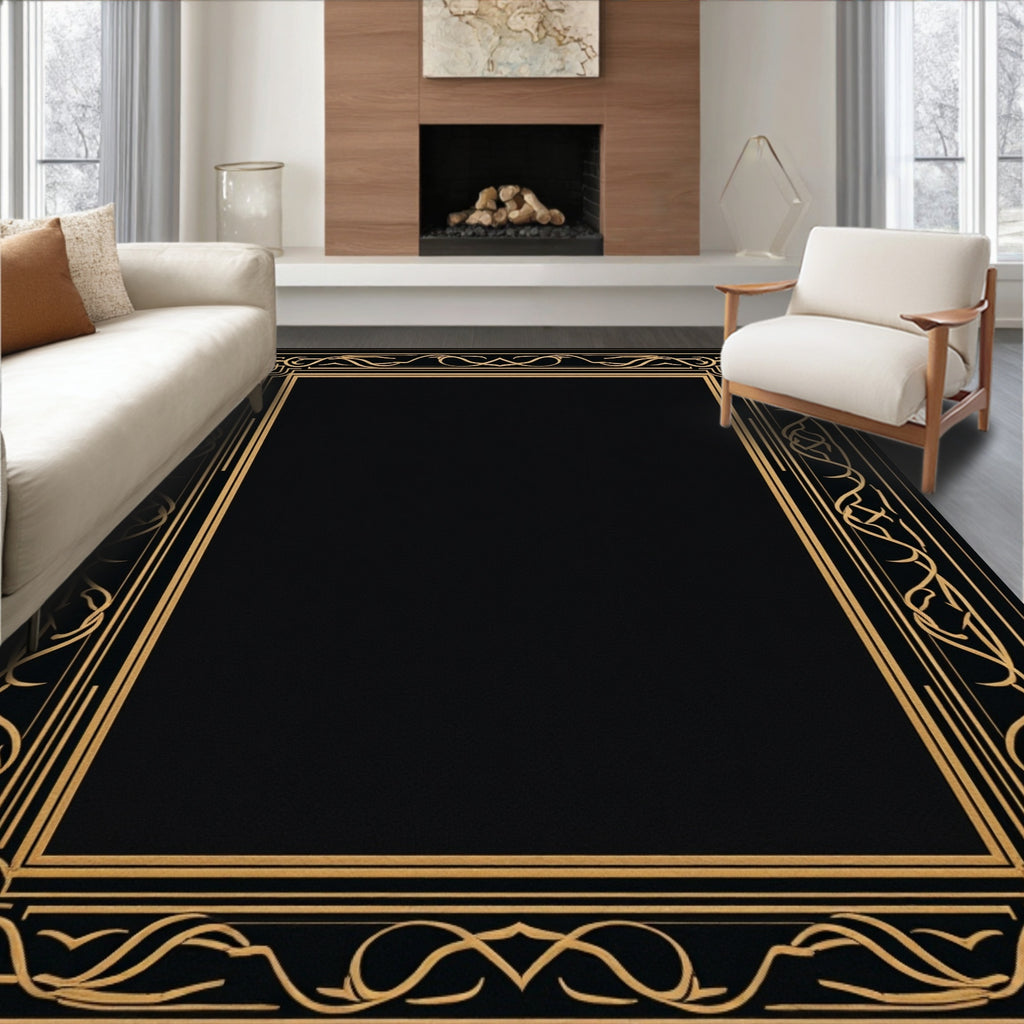 Luxury Black Gold Art Deco Frame Rug