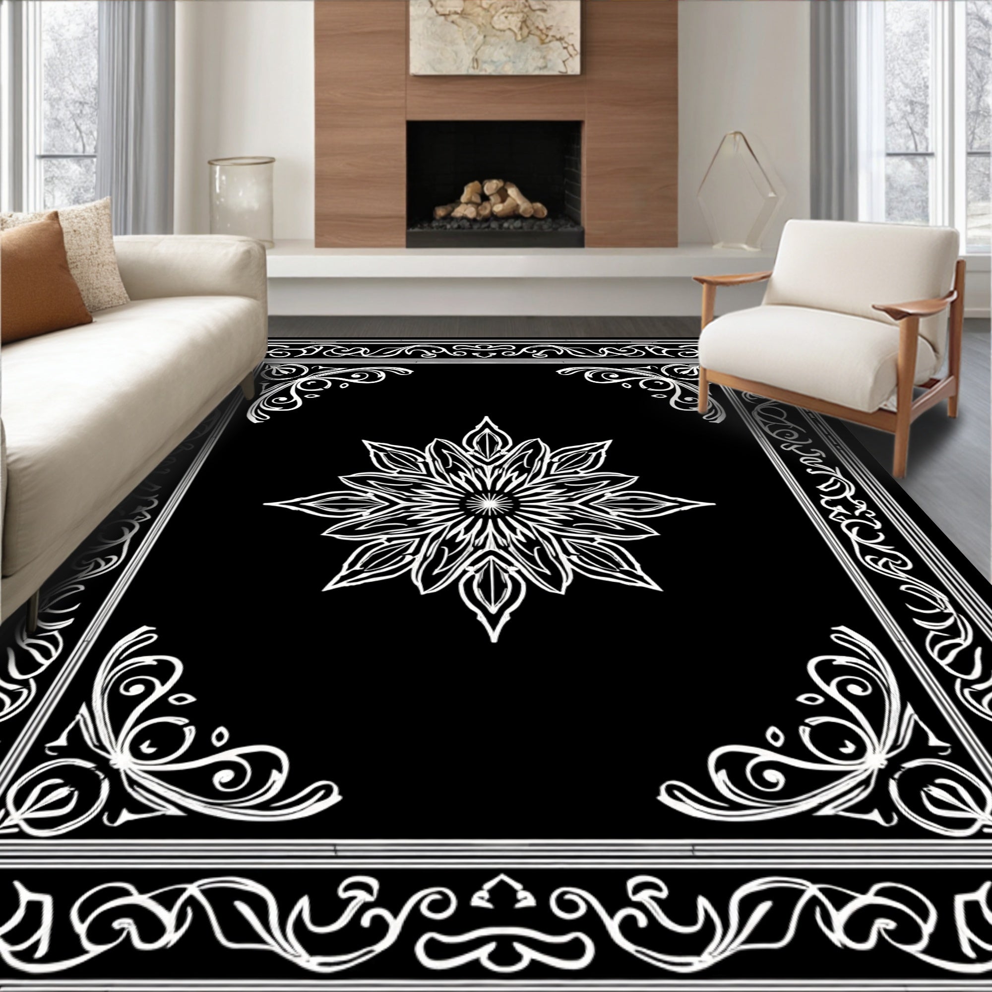 Vintage Floral Mandala Frame Design Rug