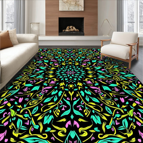 Abstract Floral And Leaf Mandala Pattern Rug