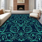 Ornate Teal Symmetry Design Rug