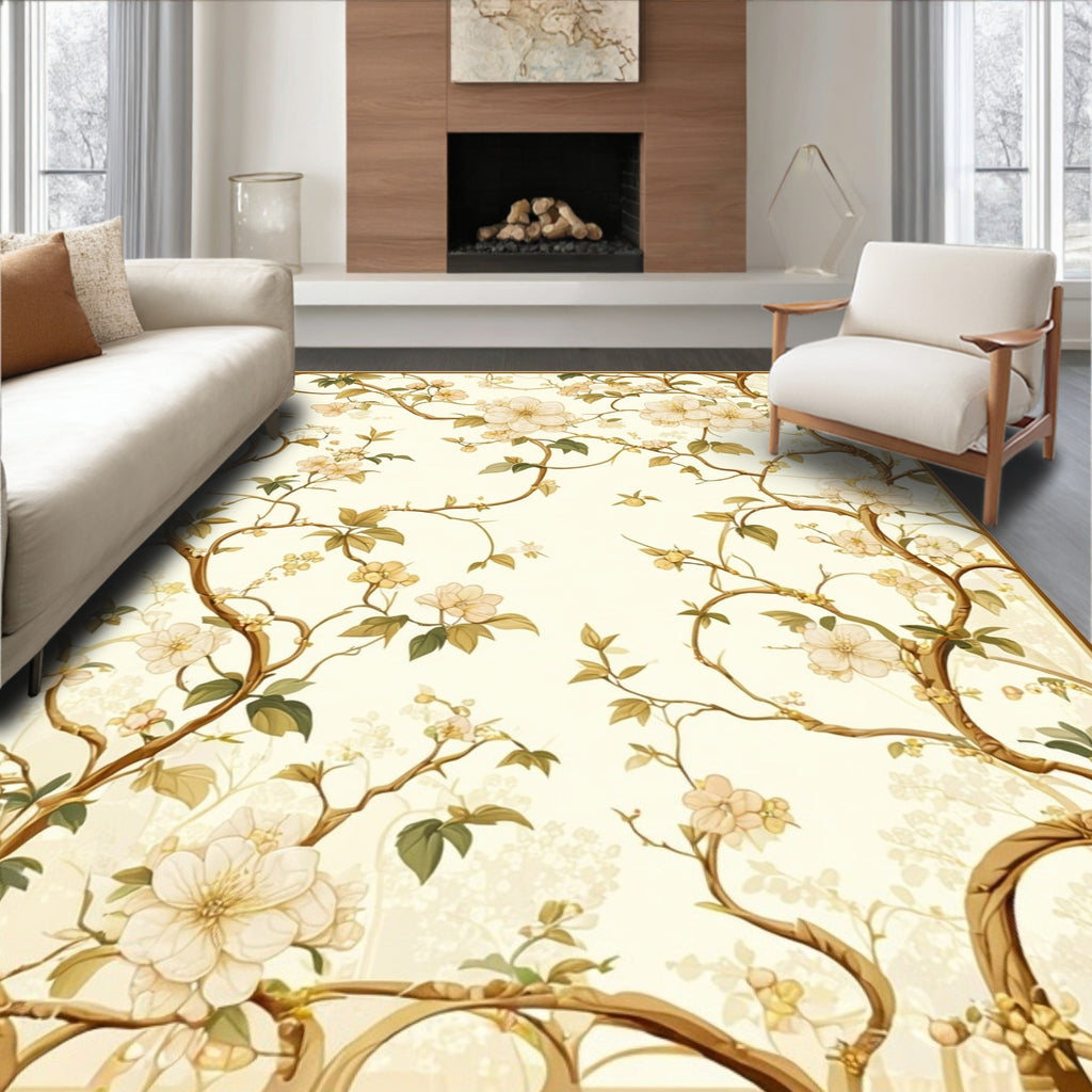 Delicate Floral Branch Pattern Rug