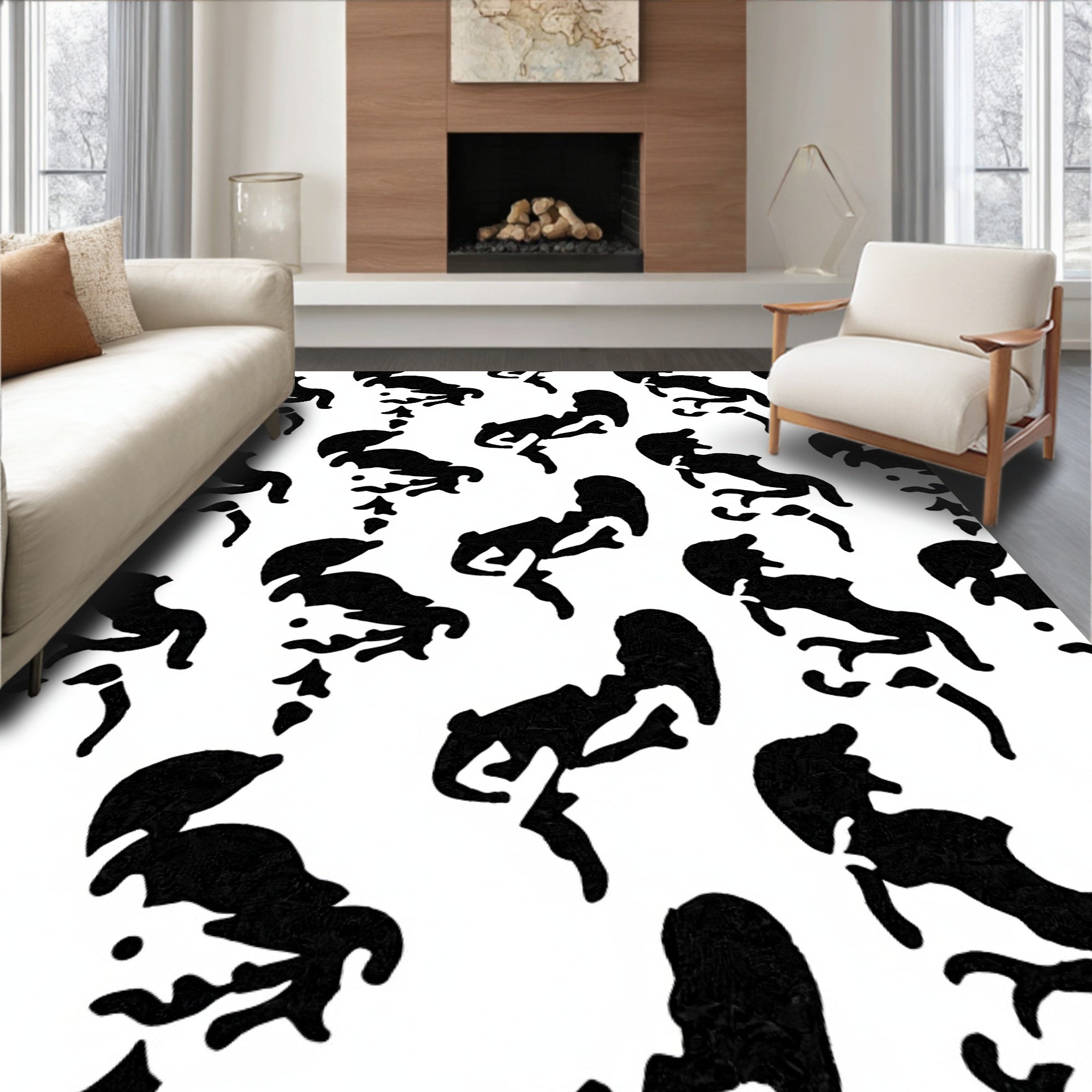 Black Abstract Silhouette Pattern Rug