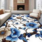 Elegant Blue Floral Vine Pattern Rug