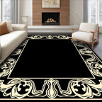 Art Nouveau Beige Black Floral Border Rug