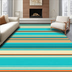 Striped Blue Orange Tan Design Rug