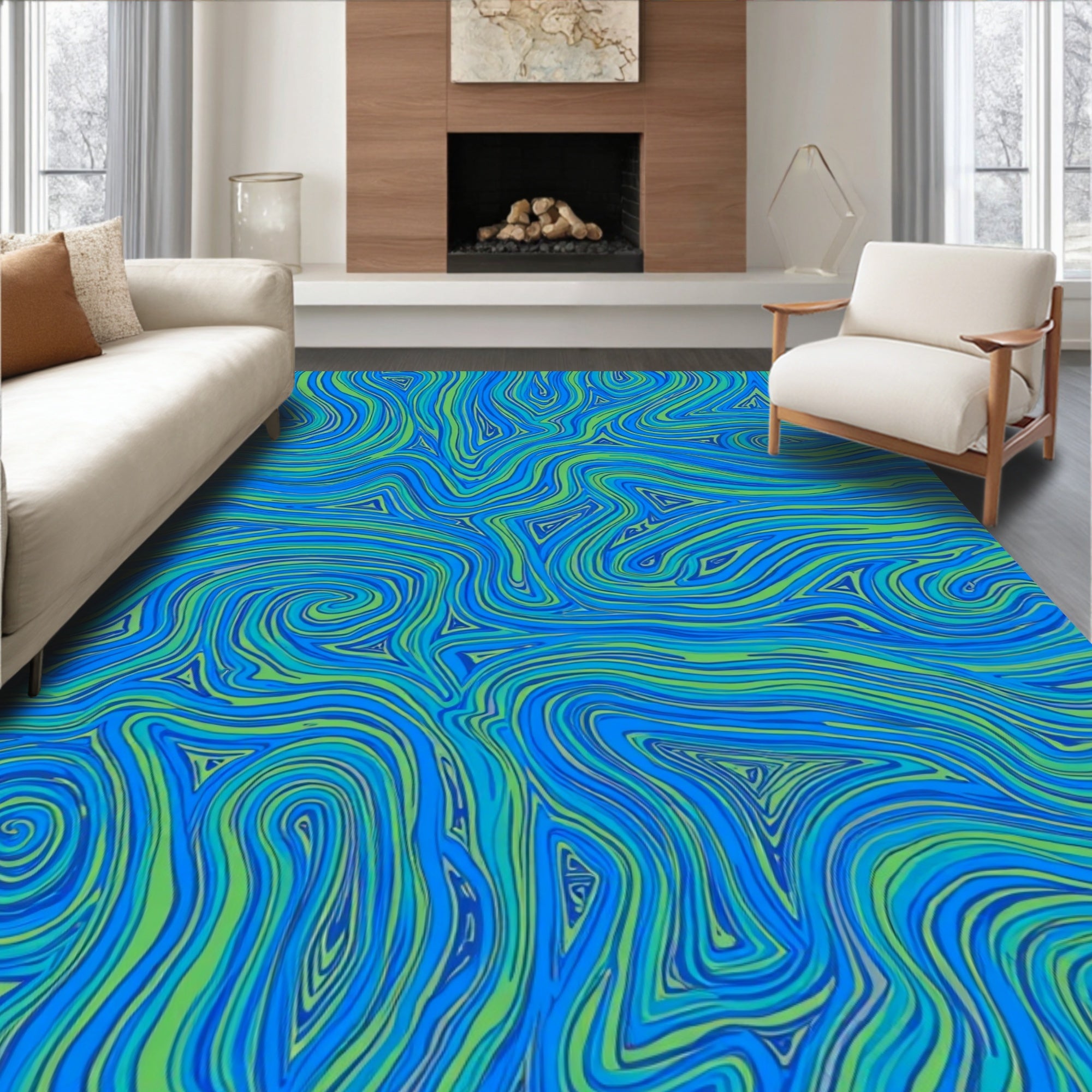Blue Green Swirl Flow Pattern Rug