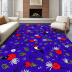 Red Floral With Birds Pattern Rug