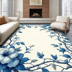 Vibrant Blue Floral Vine Pattern Rug