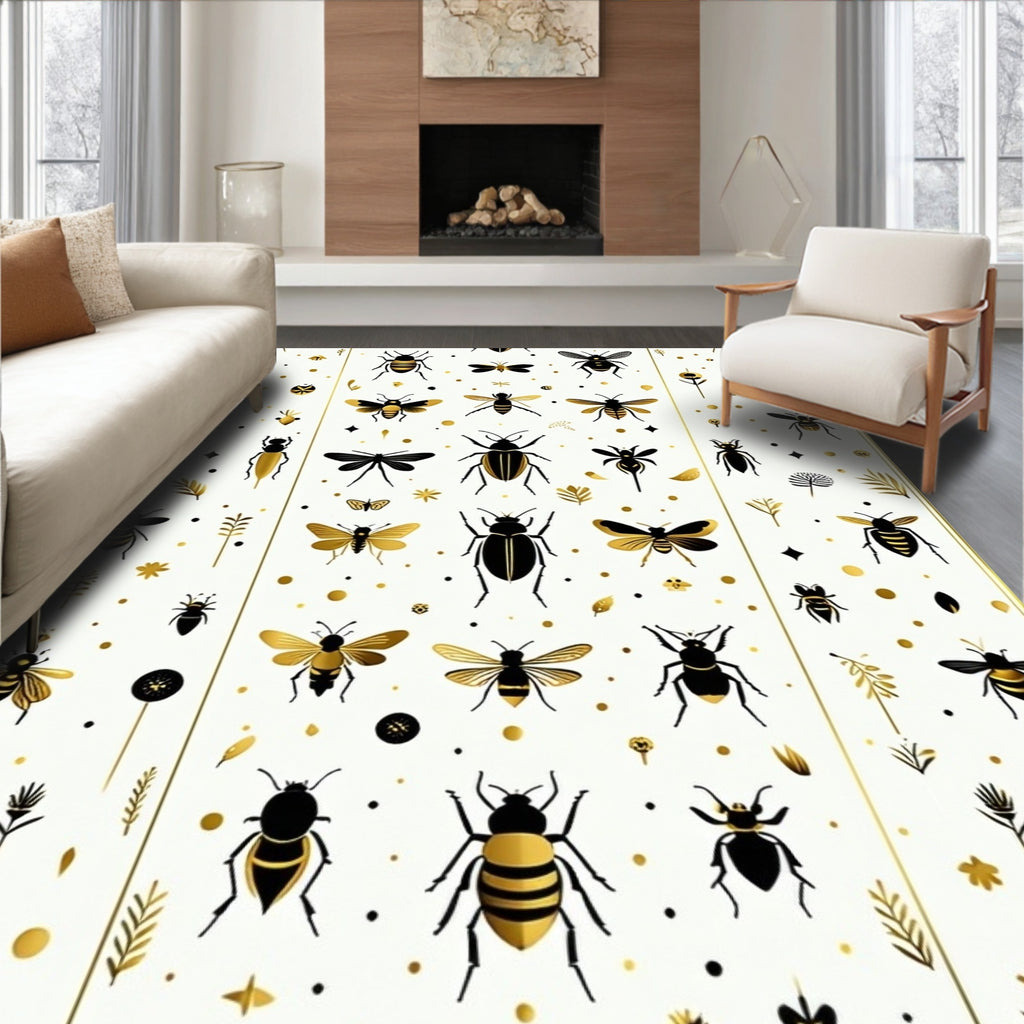 Gold Black Insect Pattern Design Rug
