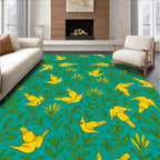 Yellow Birds And Green Leaves Pattern Rug