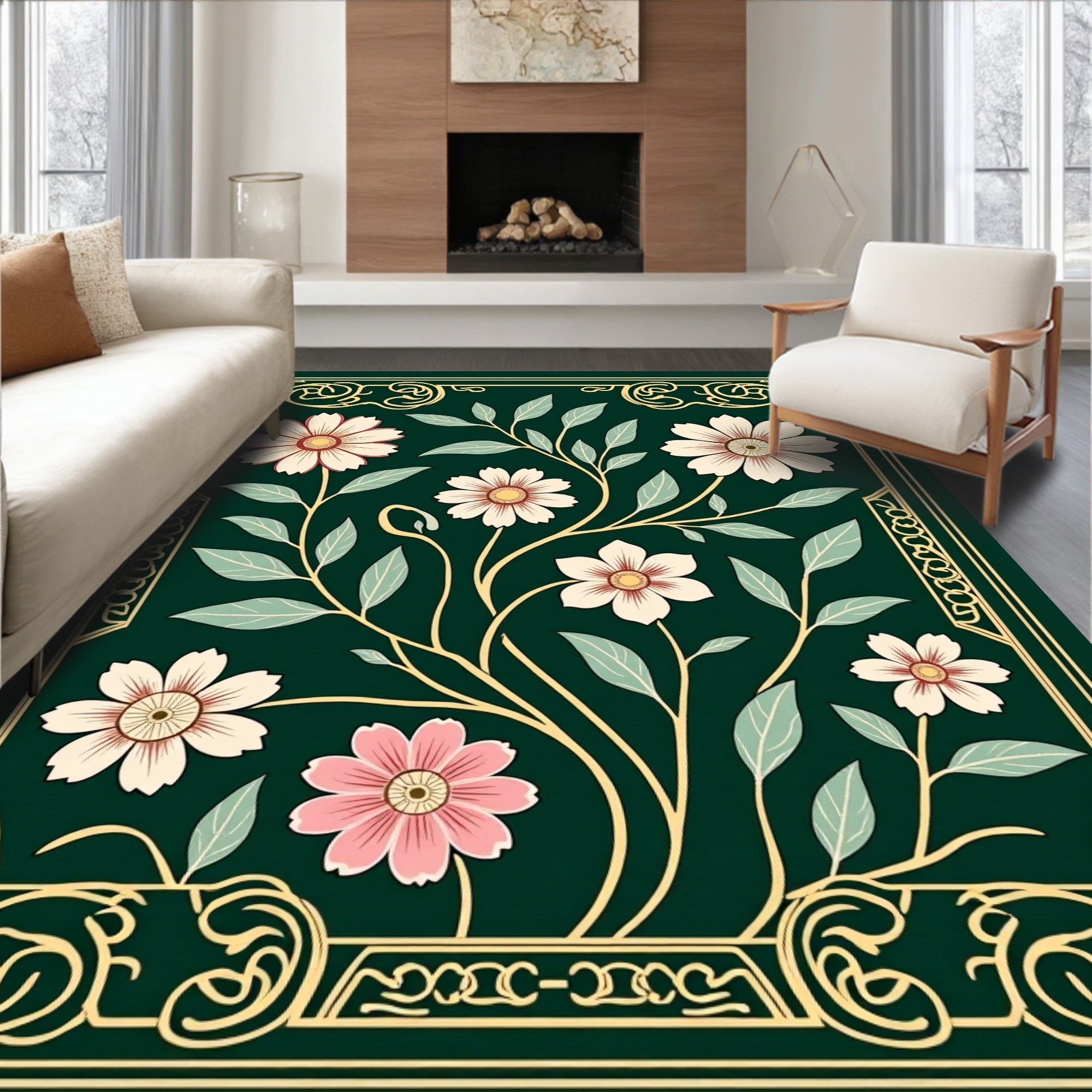 Floral Vine With Delicate Petals Art Rug