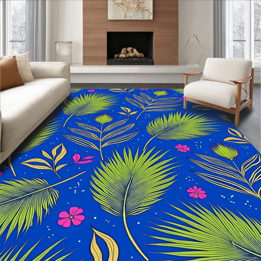 Vibrant Tropical Leaf Floral Design Rug