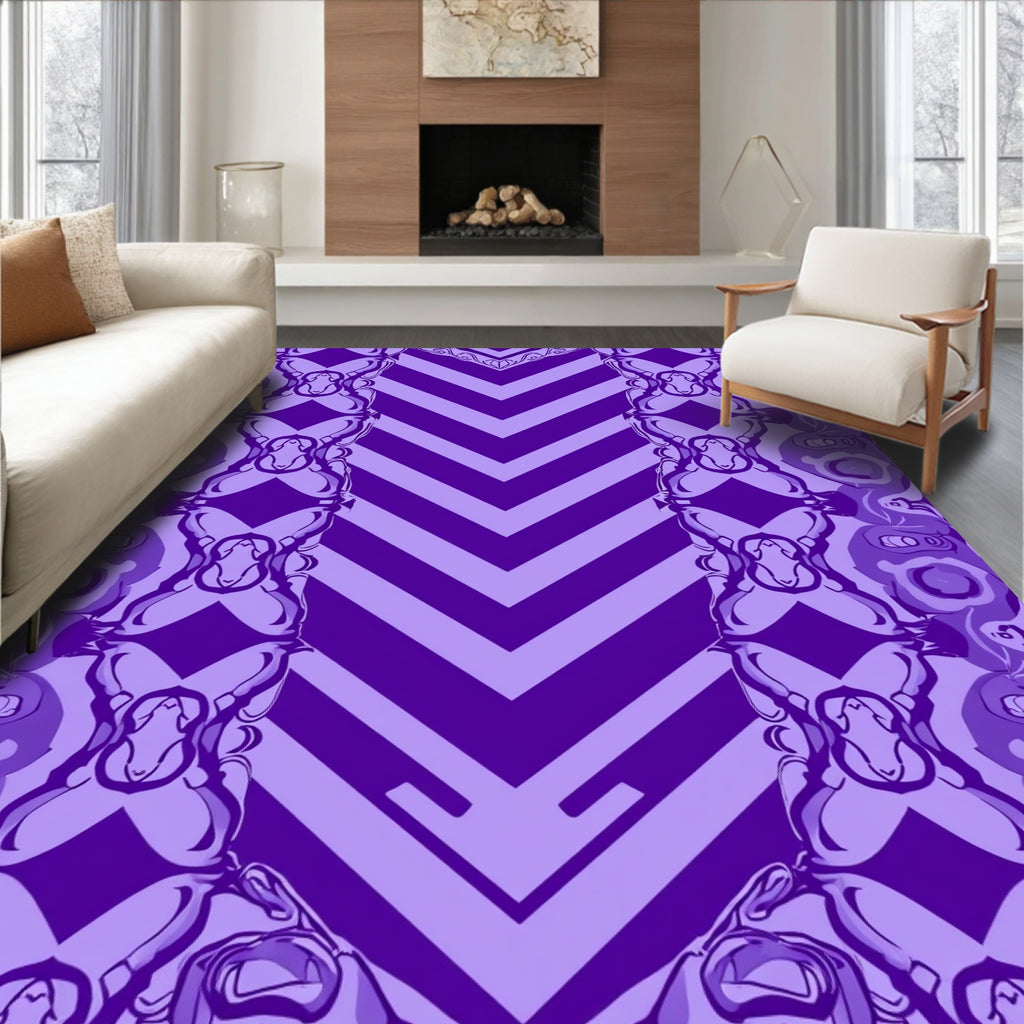 Ornate Purple Psychedelic Zigzag Design Rug