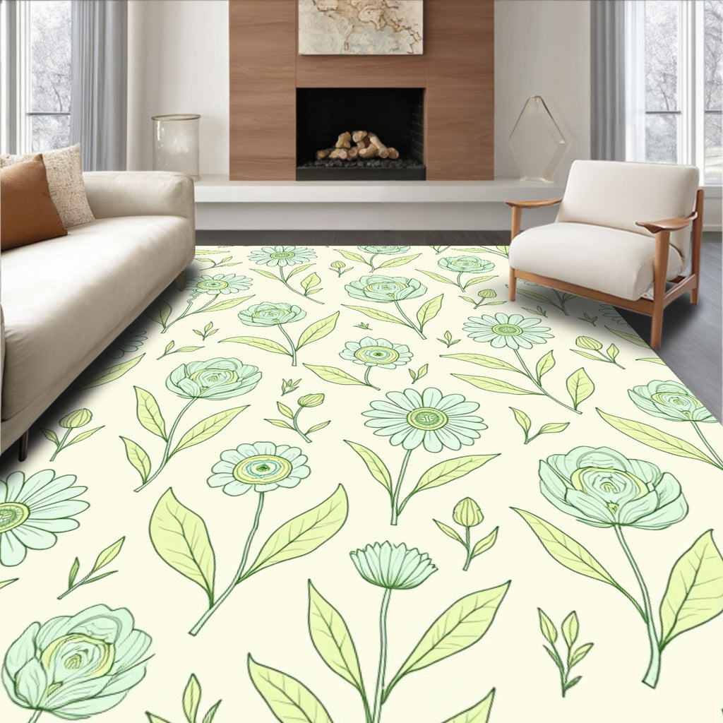 Pastel Floral Botanical Sketch Rug