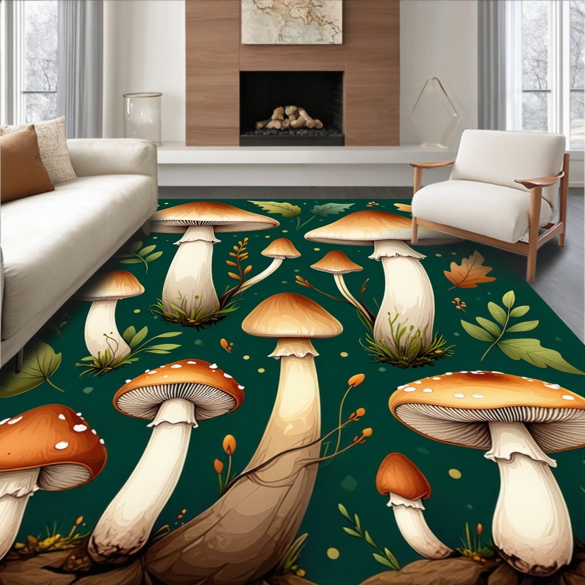 Whimsical Mushroom Forest Pattern Rug