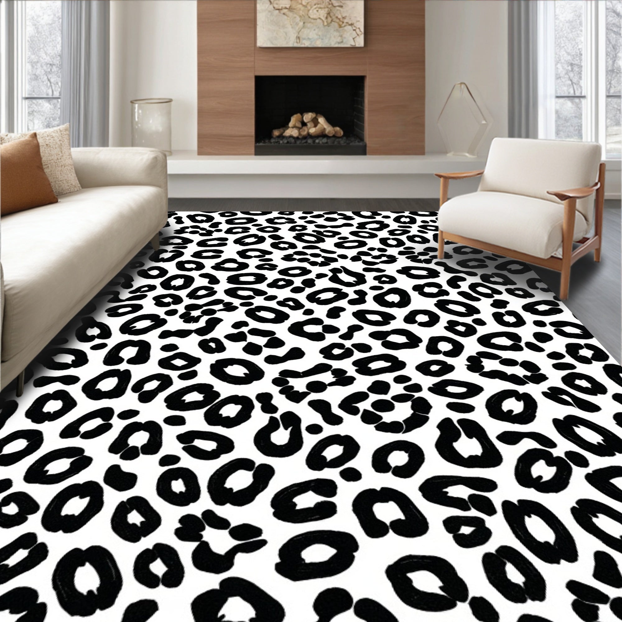 Bold Black White Animal Pattern Rug
