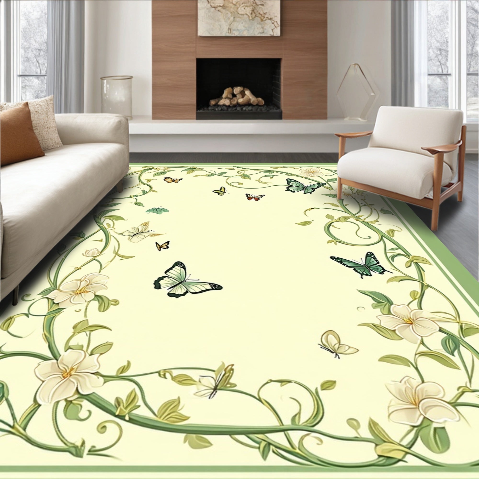 Whimsical Floral Butterfly Pattern Rug