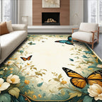 Whimsical Butterfly Floral Garden Design Rug