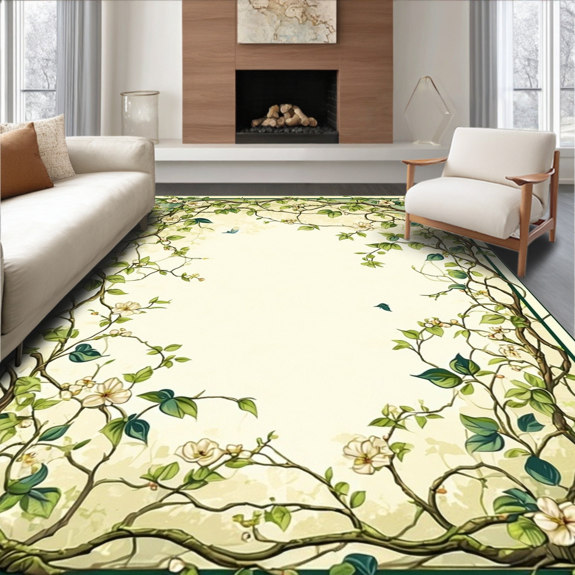 Vine And Blossom Border Design Rug
