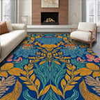 Intricate Floral Pattern Blue Rug