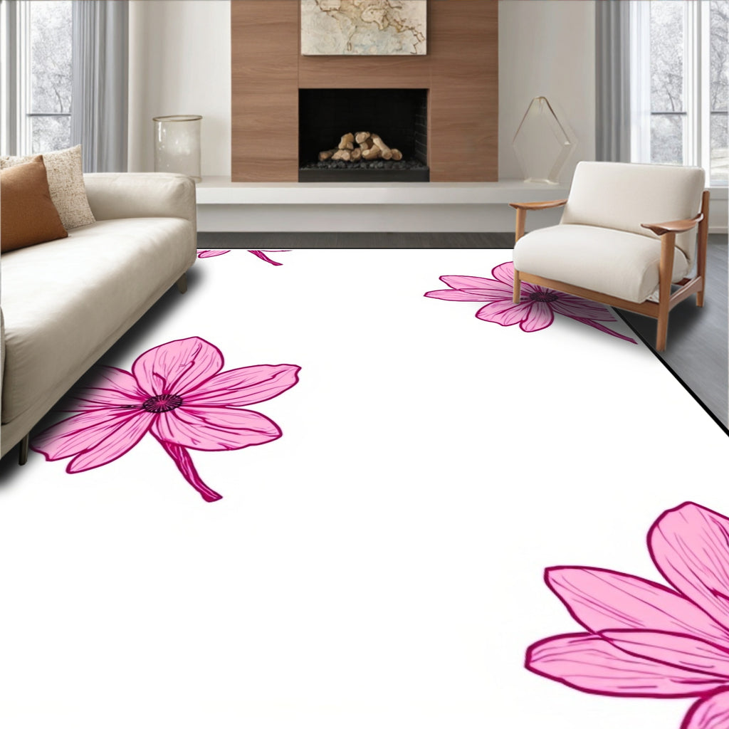 Pink Floral Outline Design Rug