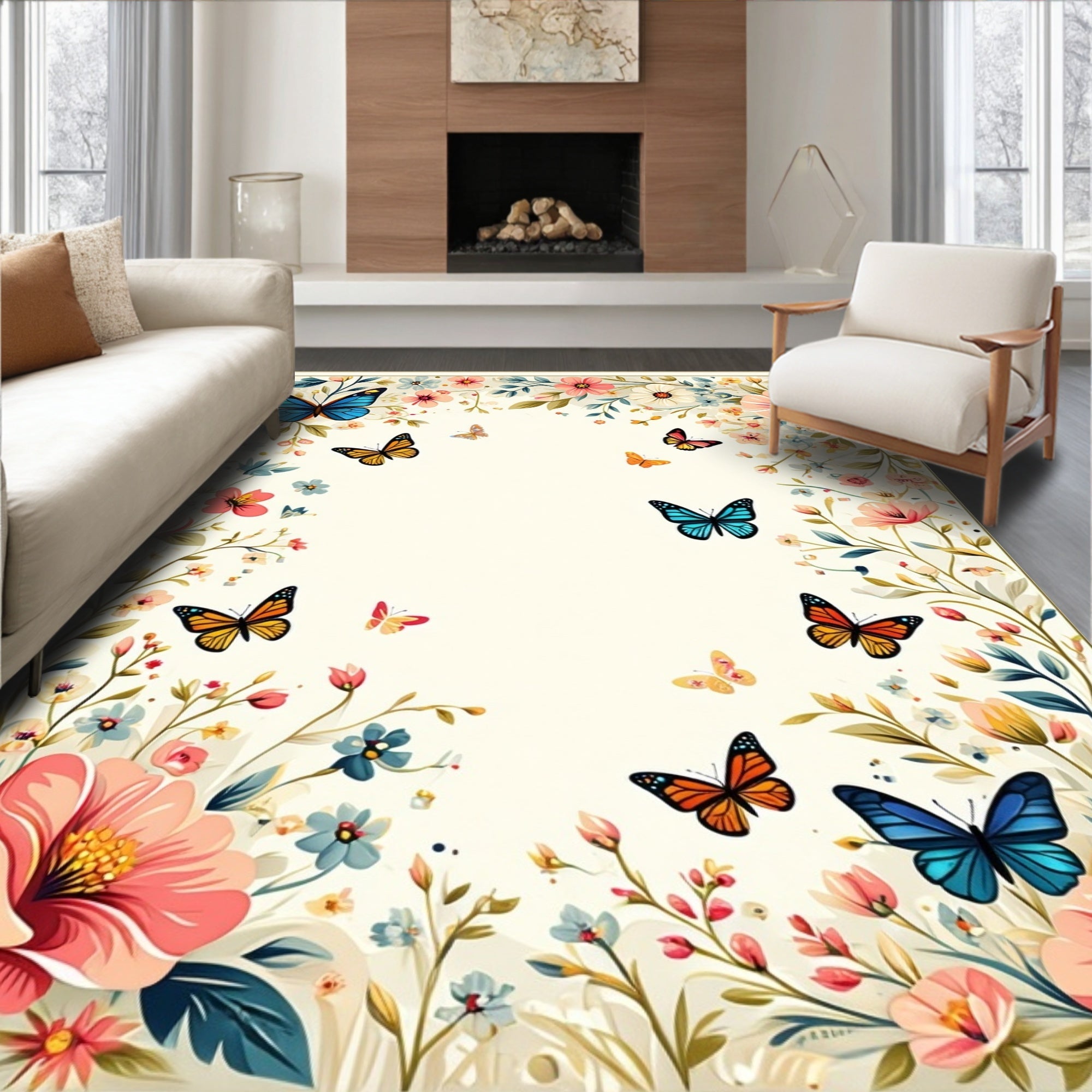 Floral Butterfly Garden Delight Rug
