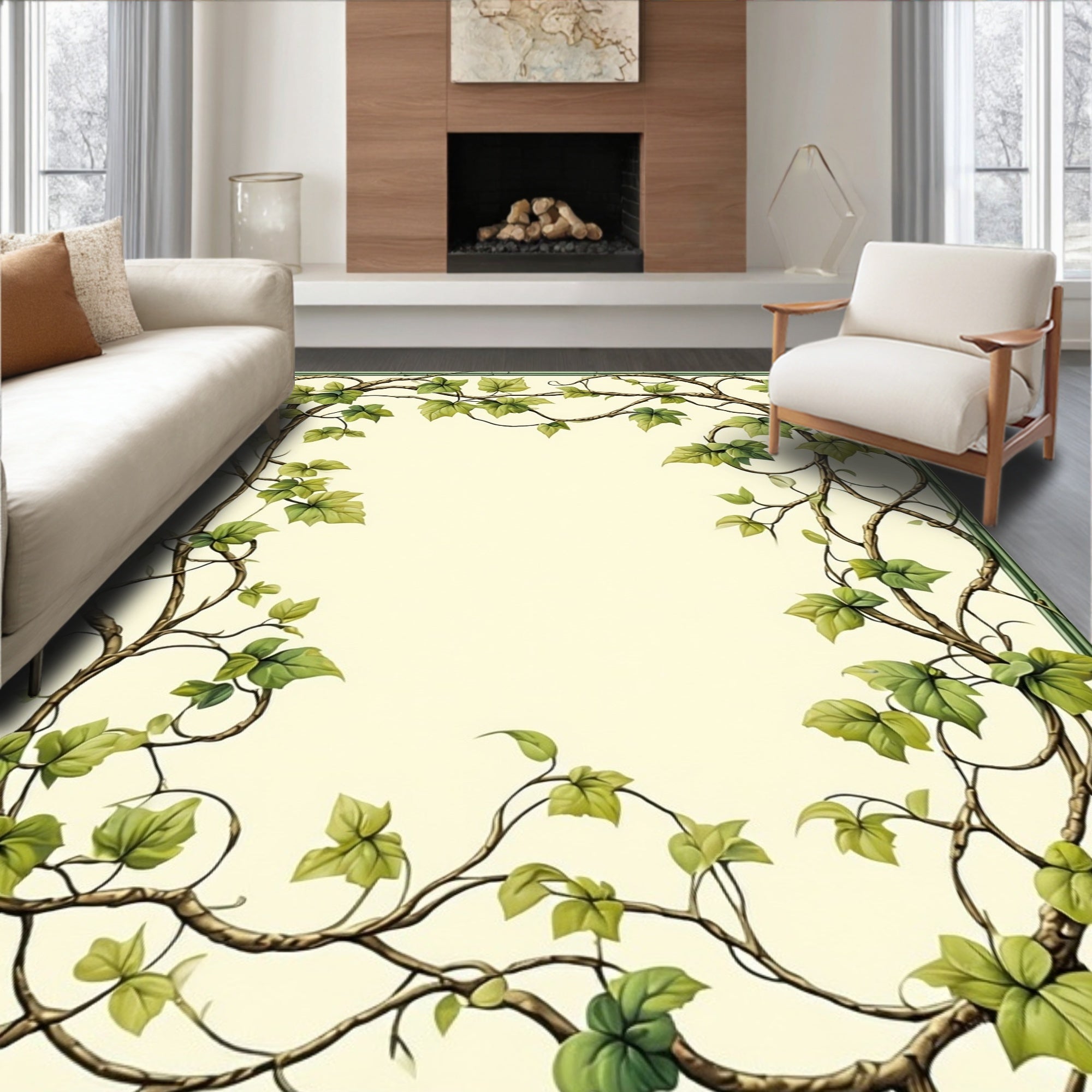 Green Vine Botanical Pattern Rug