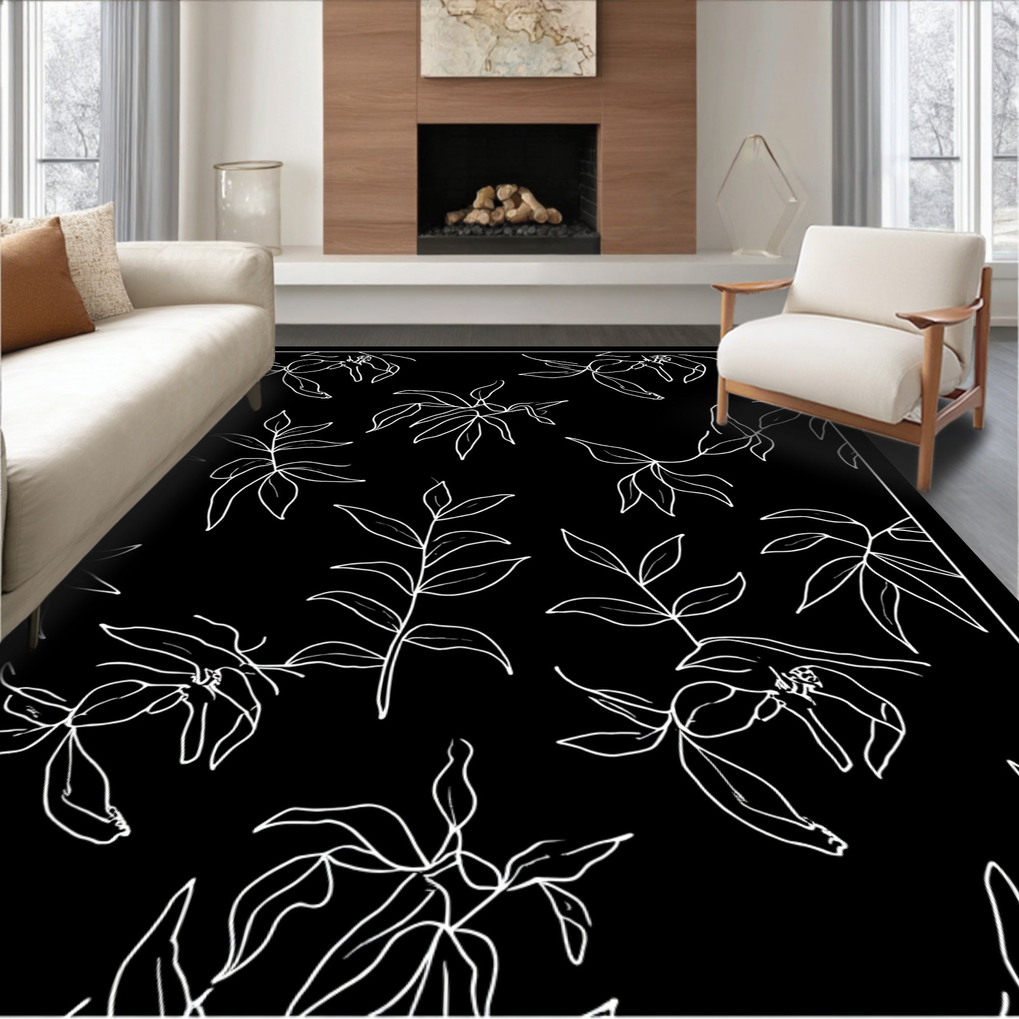 Floral Outline Abstract Pattern Rug