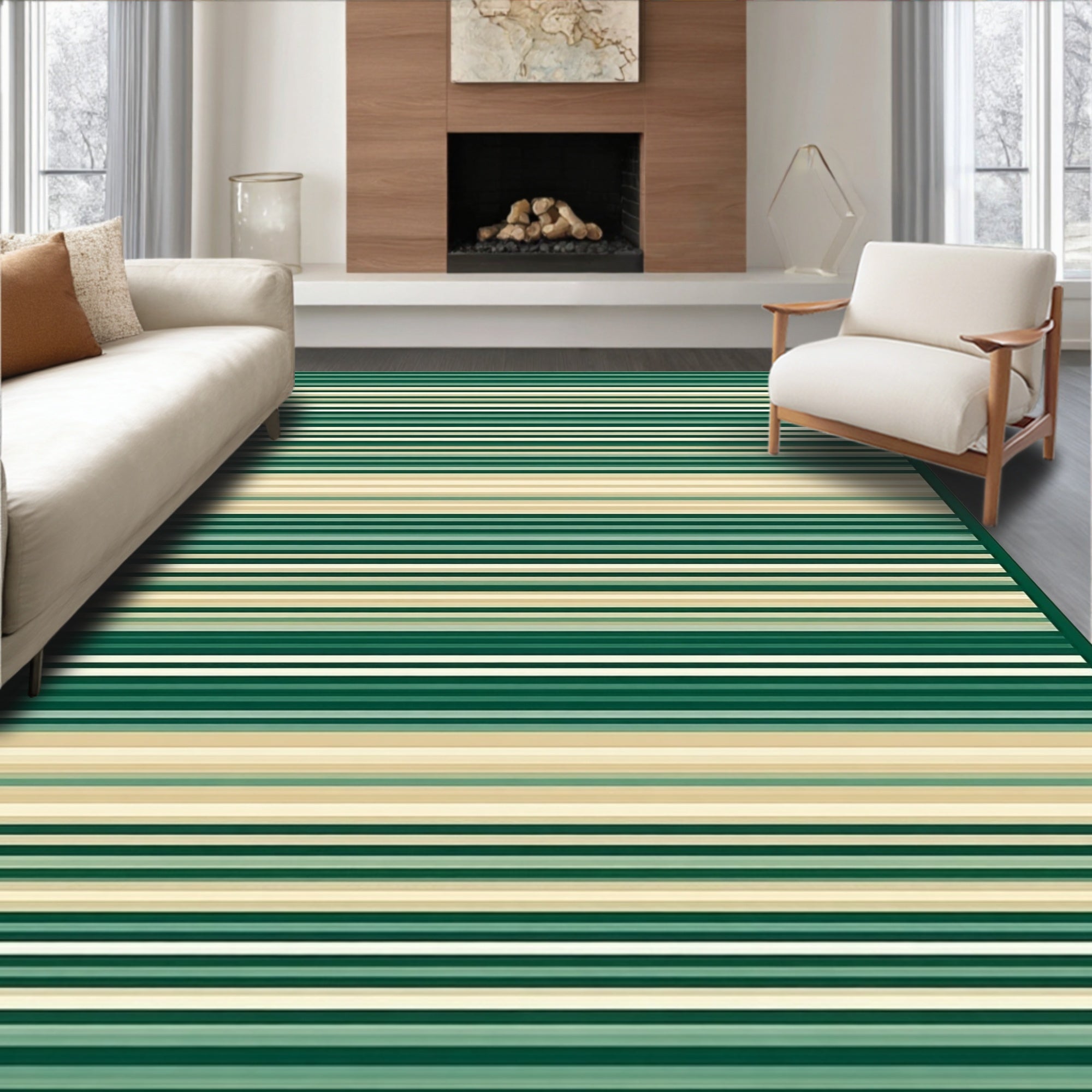Modern Striped Geometric Natural Design Rug