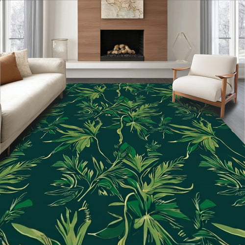 Abstract Green Leaf Botanical Design Rug
