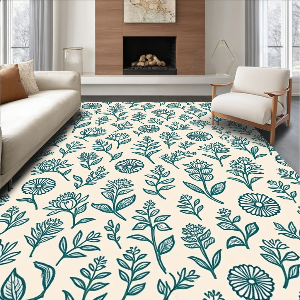Whimsical Botanical Print Design Rug