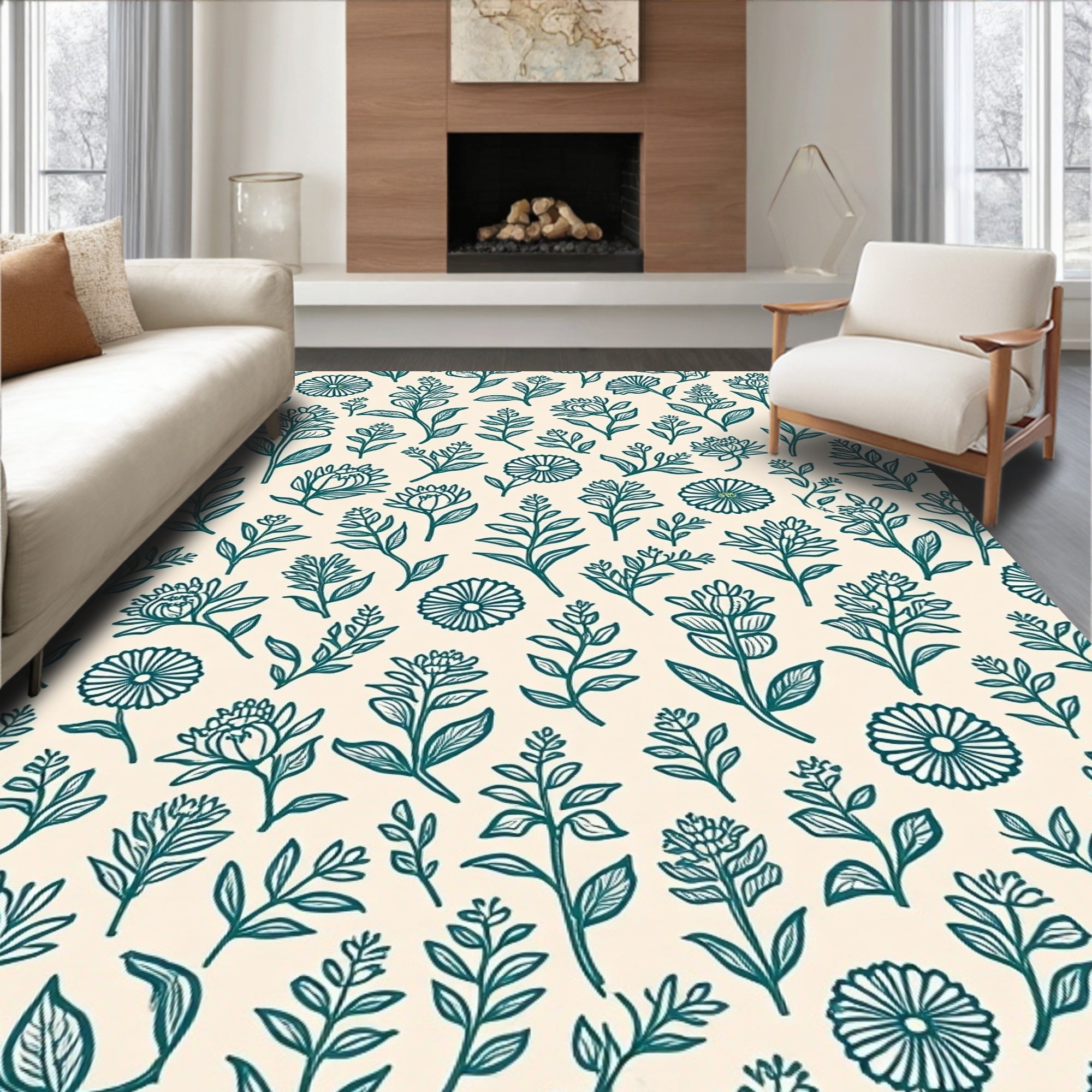 Whimsical Botanical Print Design Rug