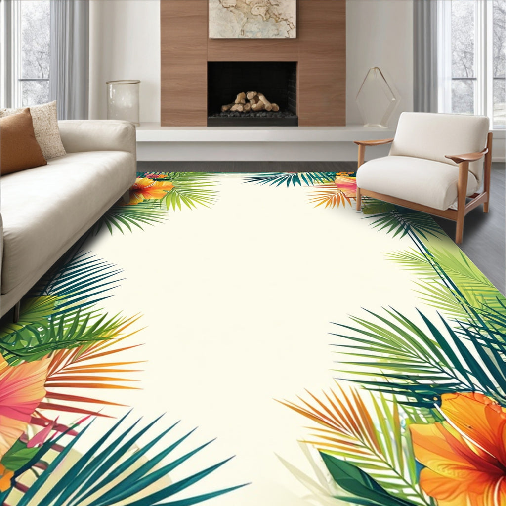 Vibrant Tropical Floral Palm Leaf Rug