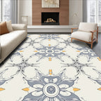 Grey Blue Floral Abstract Tile Design Rug