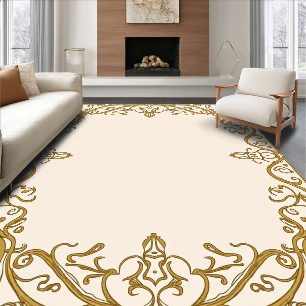 Elegant Gold Floral Border Design Rug