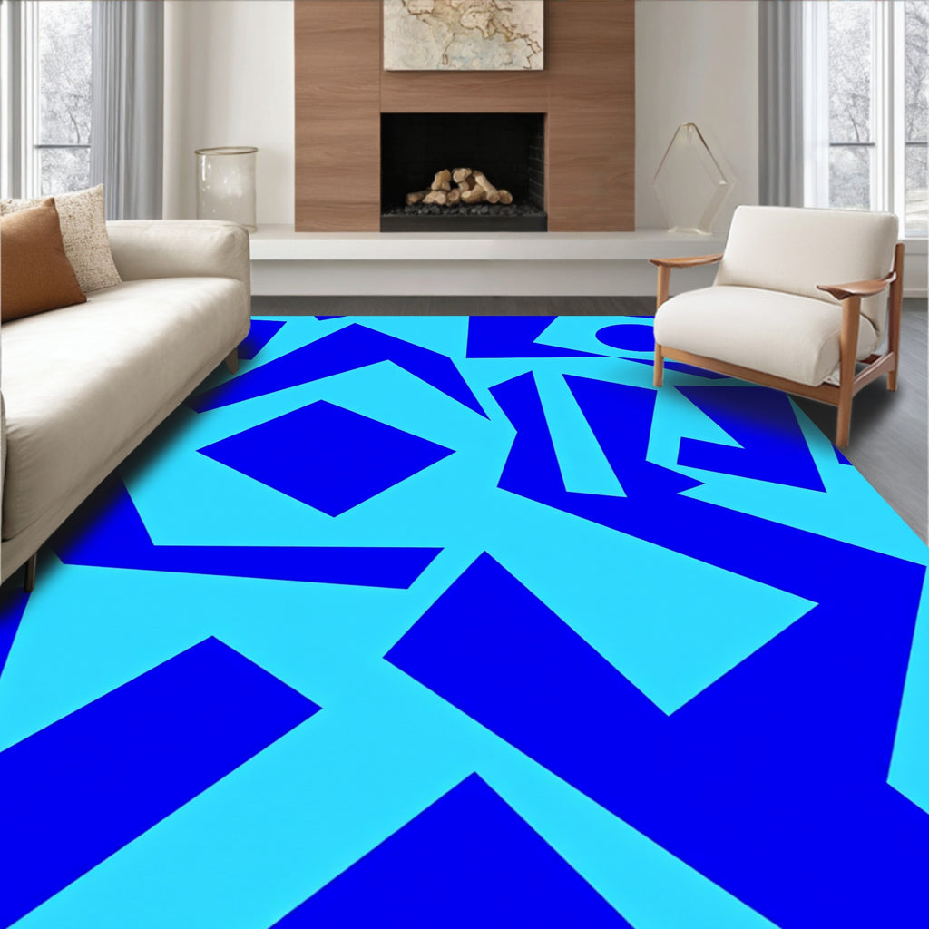 Bold Blue Geometric Arrangement Rug