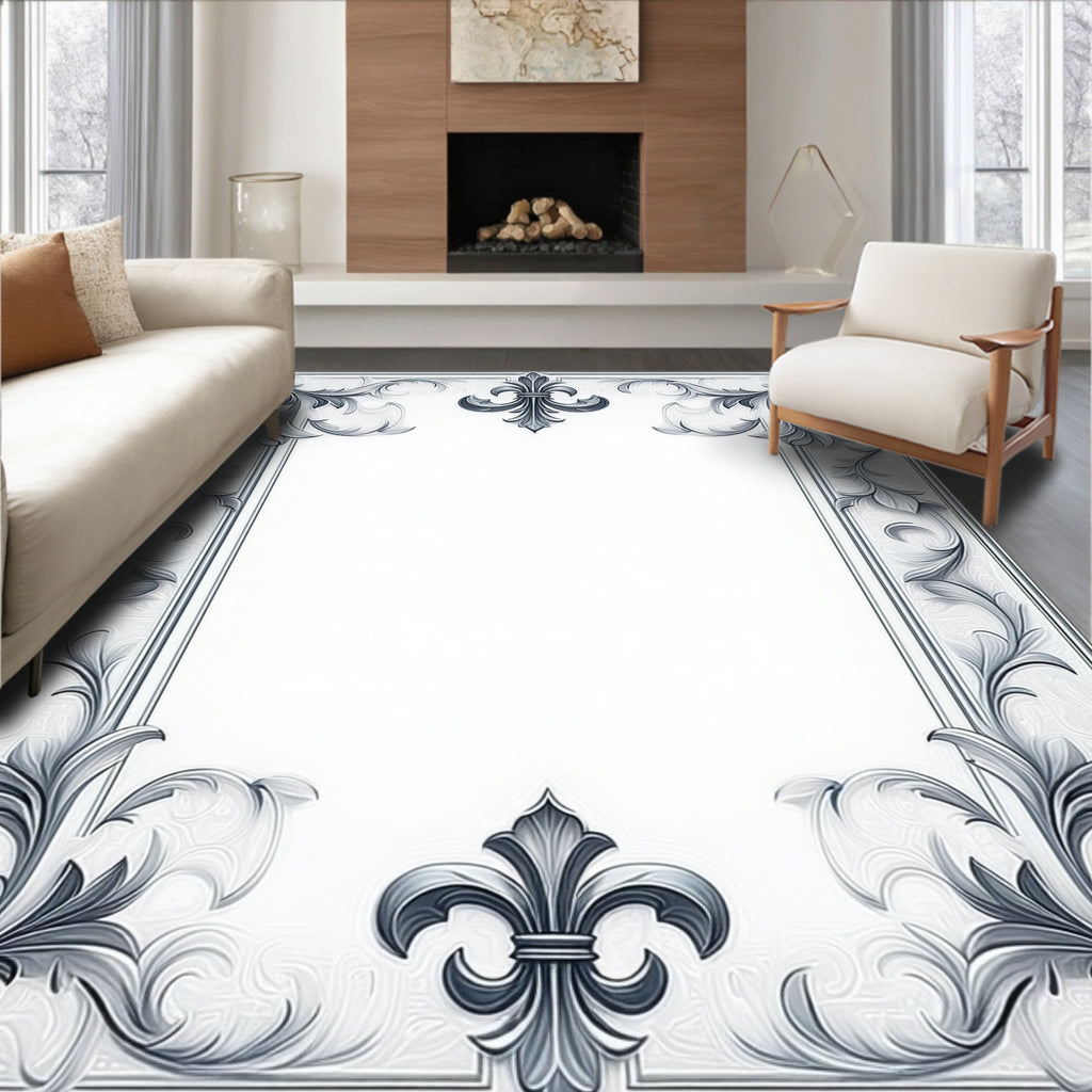 Classic Fleur-de-lis Scrollwork Border Rug