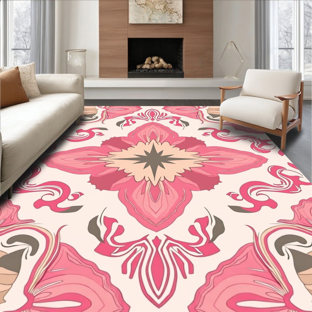 Pink Floral Inspired Symmetry Design Rug