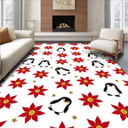 Red Poinsettia Penguin Star Medley Rug