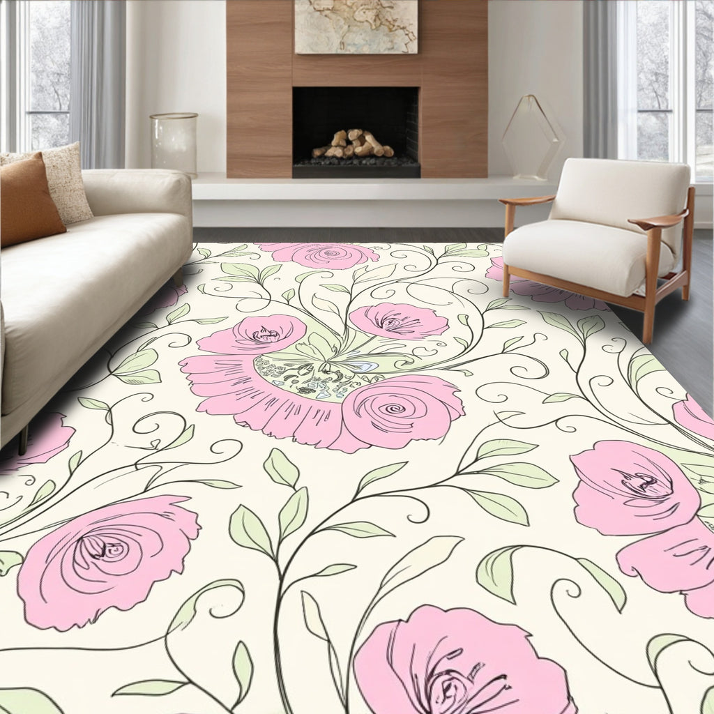 Pink Floral Swirls Pattern Rug