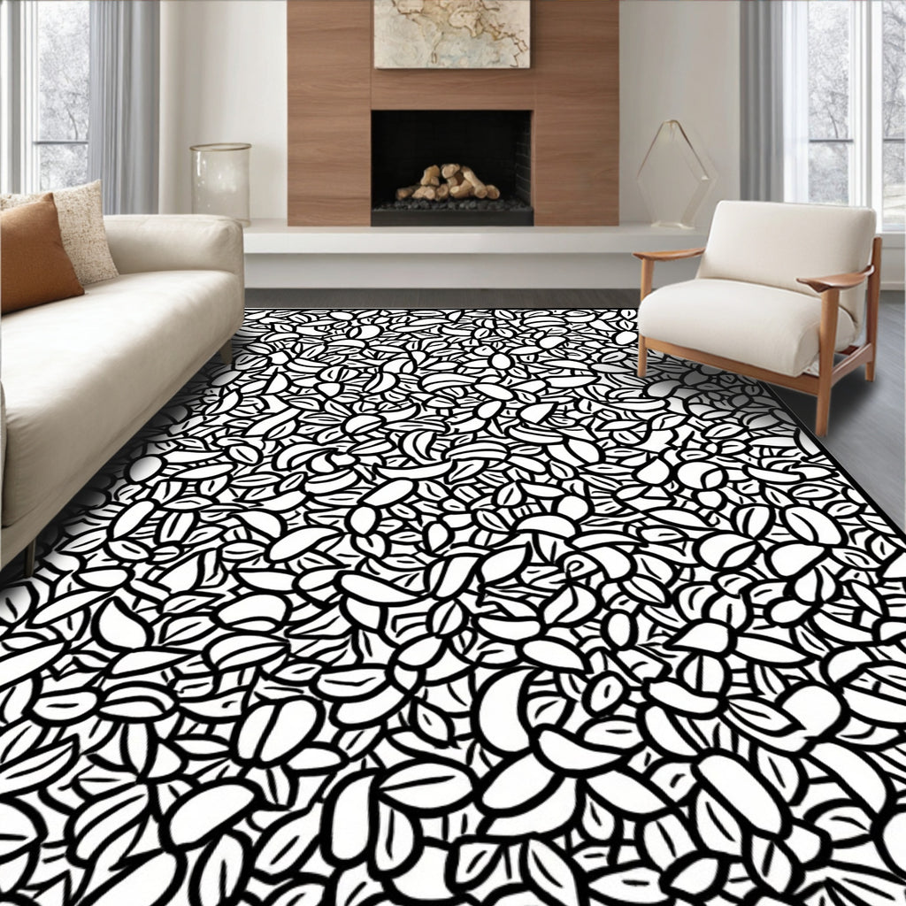 Abstract Black White Organic Pattern Rug