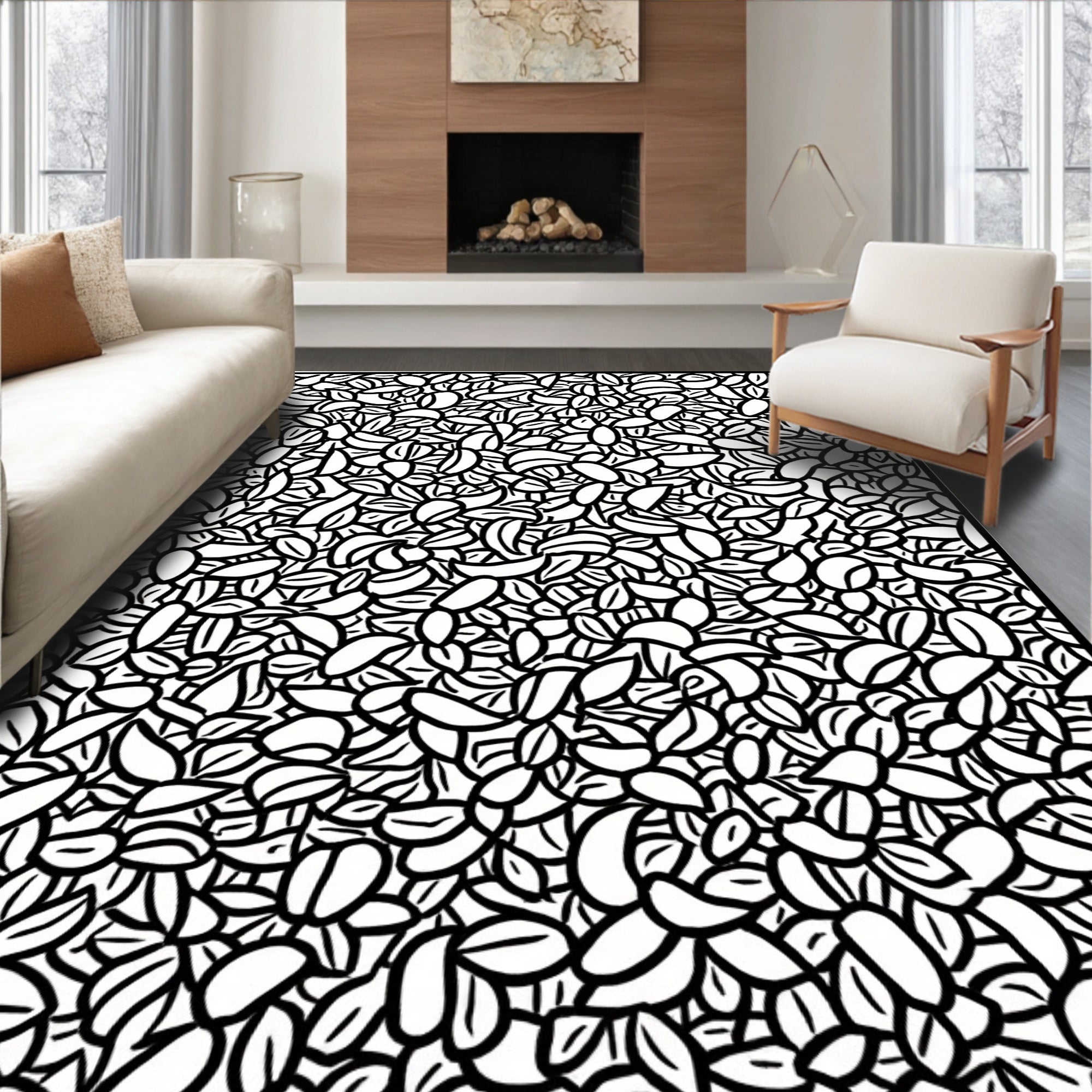 Abstract Black White Organic Pattern Rug