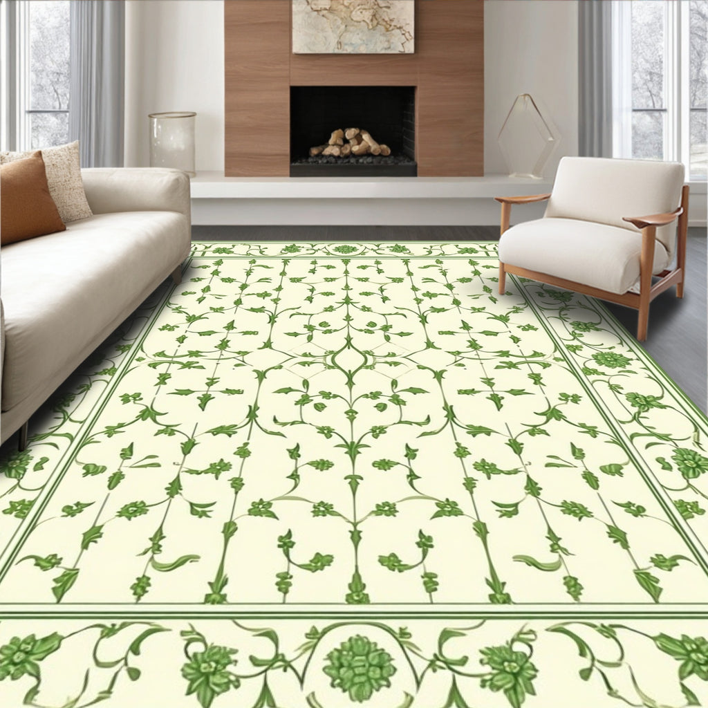 Green Botanical Floral Lattice Rug