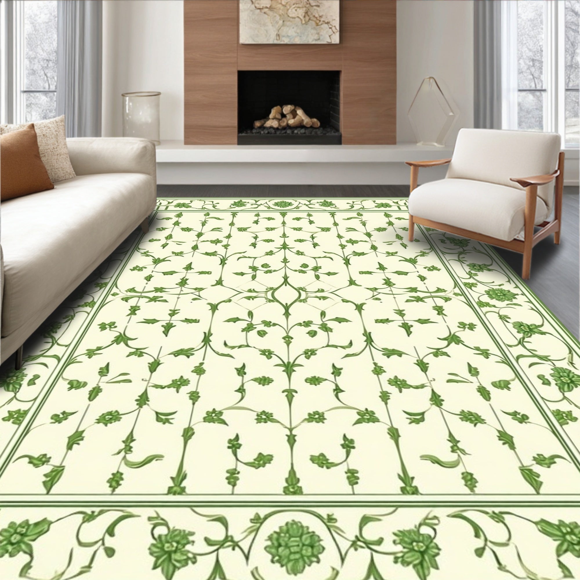Green Botanical Floral Lattice Rug