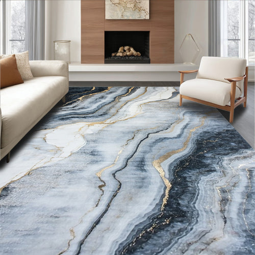 Abstract Marble Gold Vein Pattern Rug